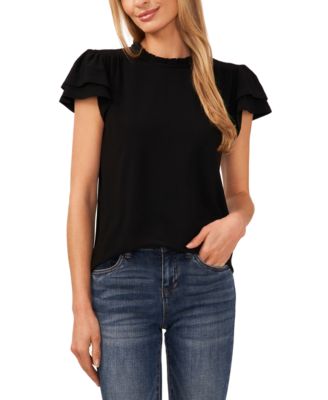 CeCe - Women's Smocked-Shoulder Double-Ruffle-Sleeve Top