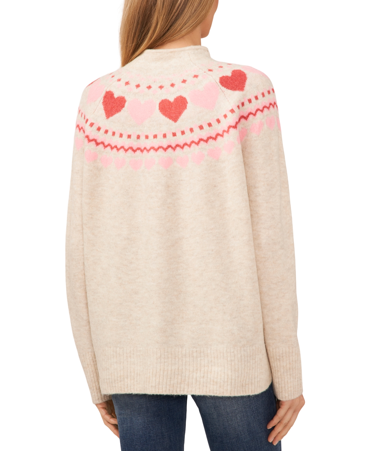 CeCe Women's Heart Fair Isle Funnel Neck Sweater