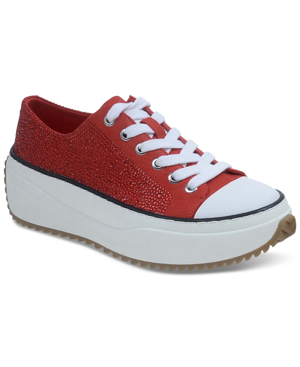 Wild Pair Highfive Bling Lace-up Low-top Sneakers, Created For Macy's In Red Bling