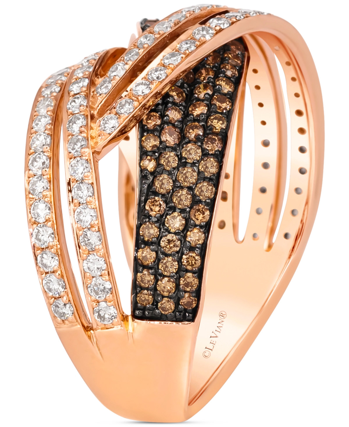 Le Vian Chocolatier Chocolate Diamond & Vanilla Diamond Crossover Ring (1-1/2 Ct. T.w.) In 14k Rose Gold In Multi