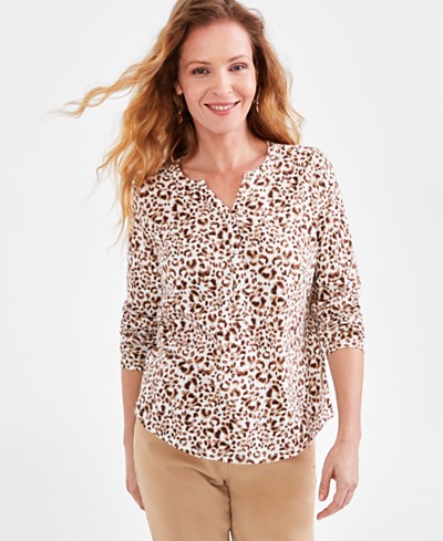 Style & Co Women's Cotton Henley Long-Sleeve Top, Created for Macy's -  Macy's