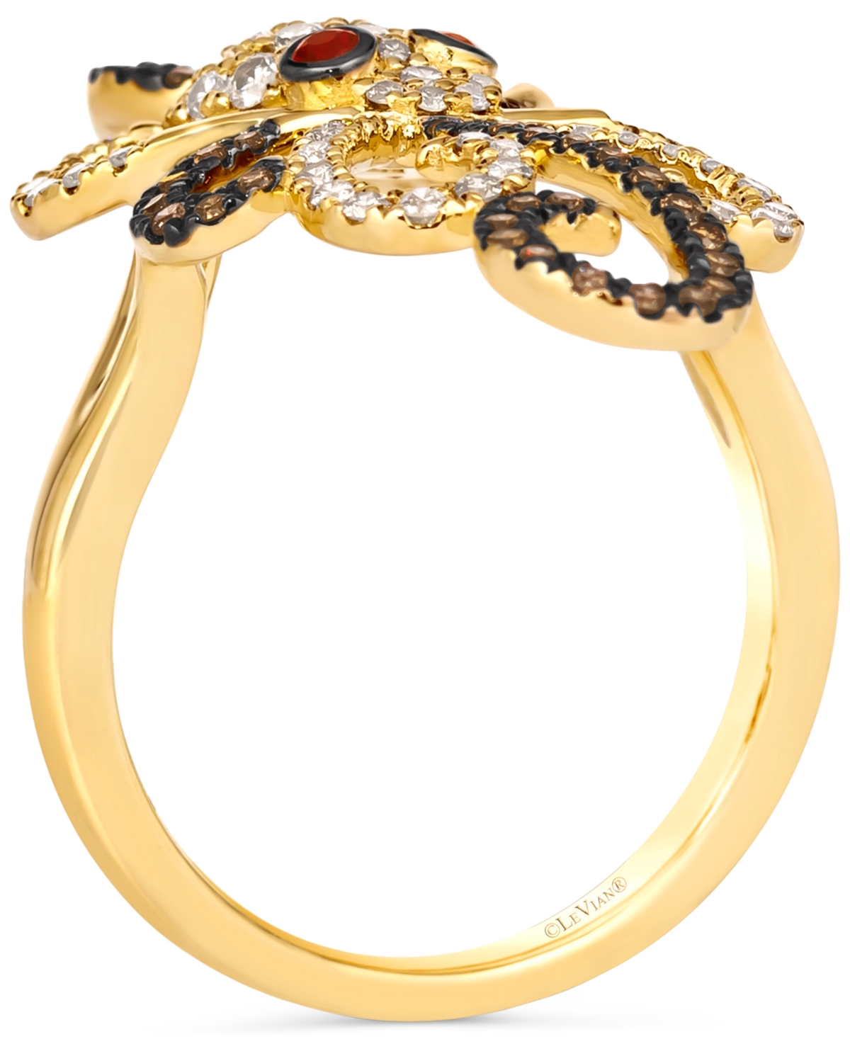Le Vian Chocolate Diamond & Nude Diamond (7/8 Ct. T.w.) & Passion Ruby (1/20 Ct. T.w.) Octopus Ring In 14k G In Gold
