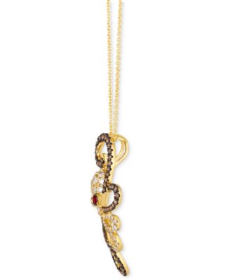 Chocolate Diamond & Nude Diamond (7/8 ct. t.w.) & Passion Ruby (1/20 ct .t.w.) Octopus 20" Adjustable Pendant Necklace in 14k Gold