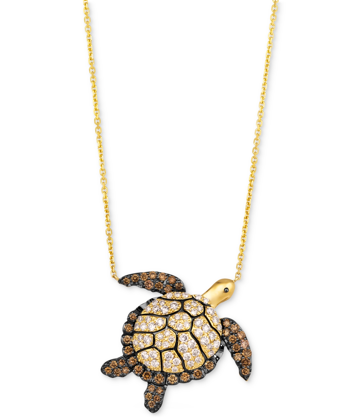 Le Vian Chocolate Diamond & Nude Diamond Sea Turtle 20" Adjustable Pendant Necklace (1-1/4 Ct. T.w.) In 14k In K Honey Gold Adjustable Necklace