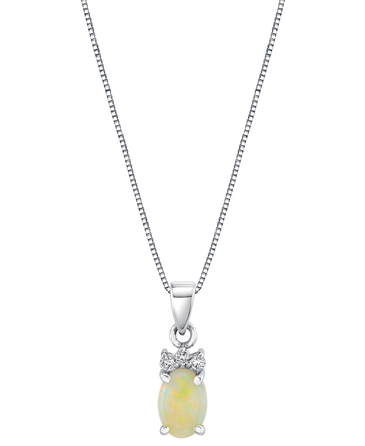 Macy's Opal (1/2 Ct. T.w.) & Diamond Accent Oval 18" Pendant Necklace In 14k White Gold
