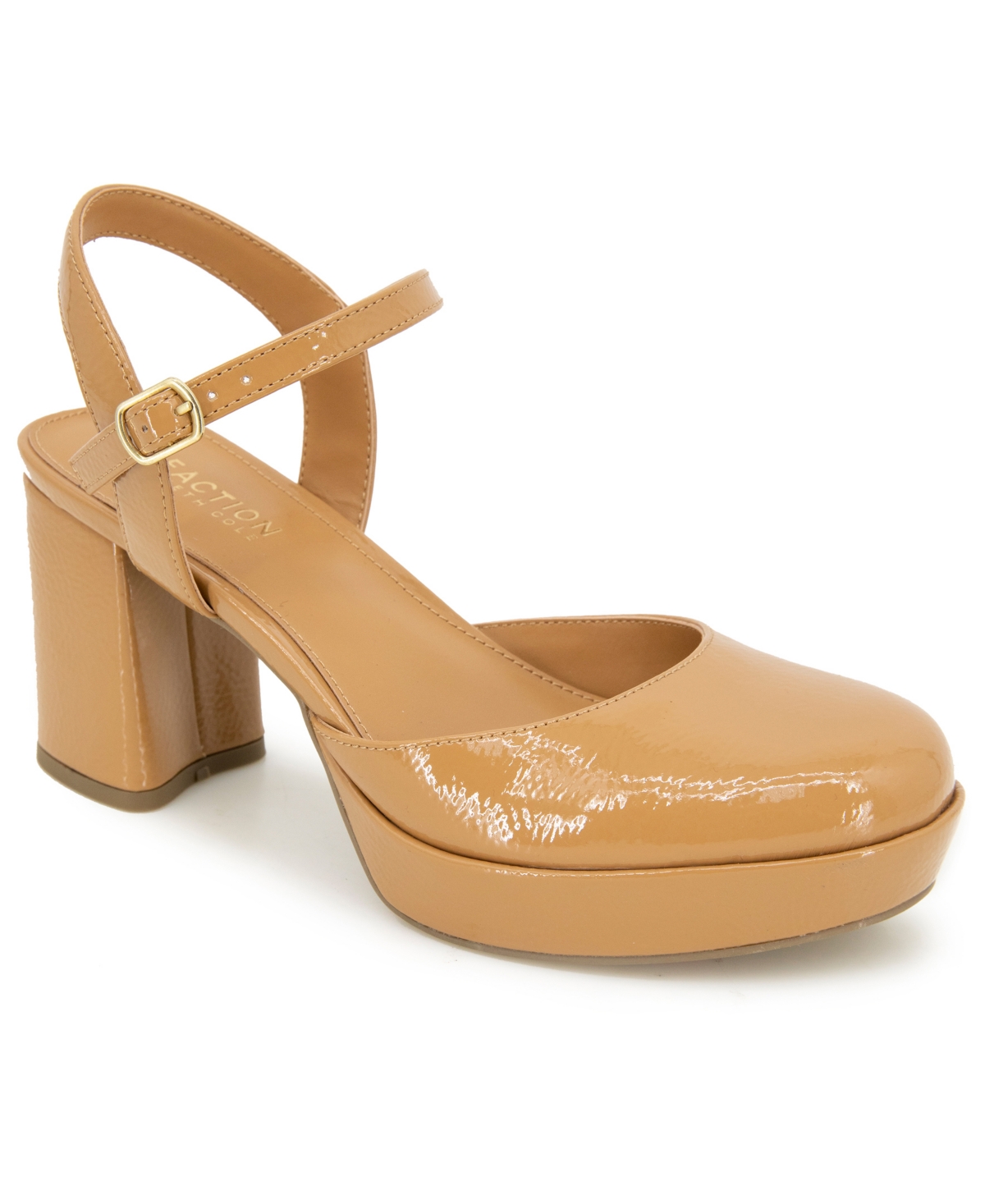 Kenneth Cole Reaction Women's Indya Block Heel Pumps - Camel Patent- Polyurethane