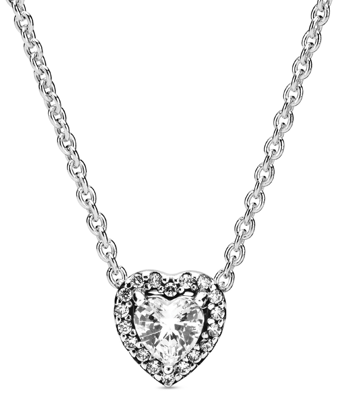 Pandora Timeless Sterling Silver Elevated Cubic Zirconia Heart Necklace In Silver