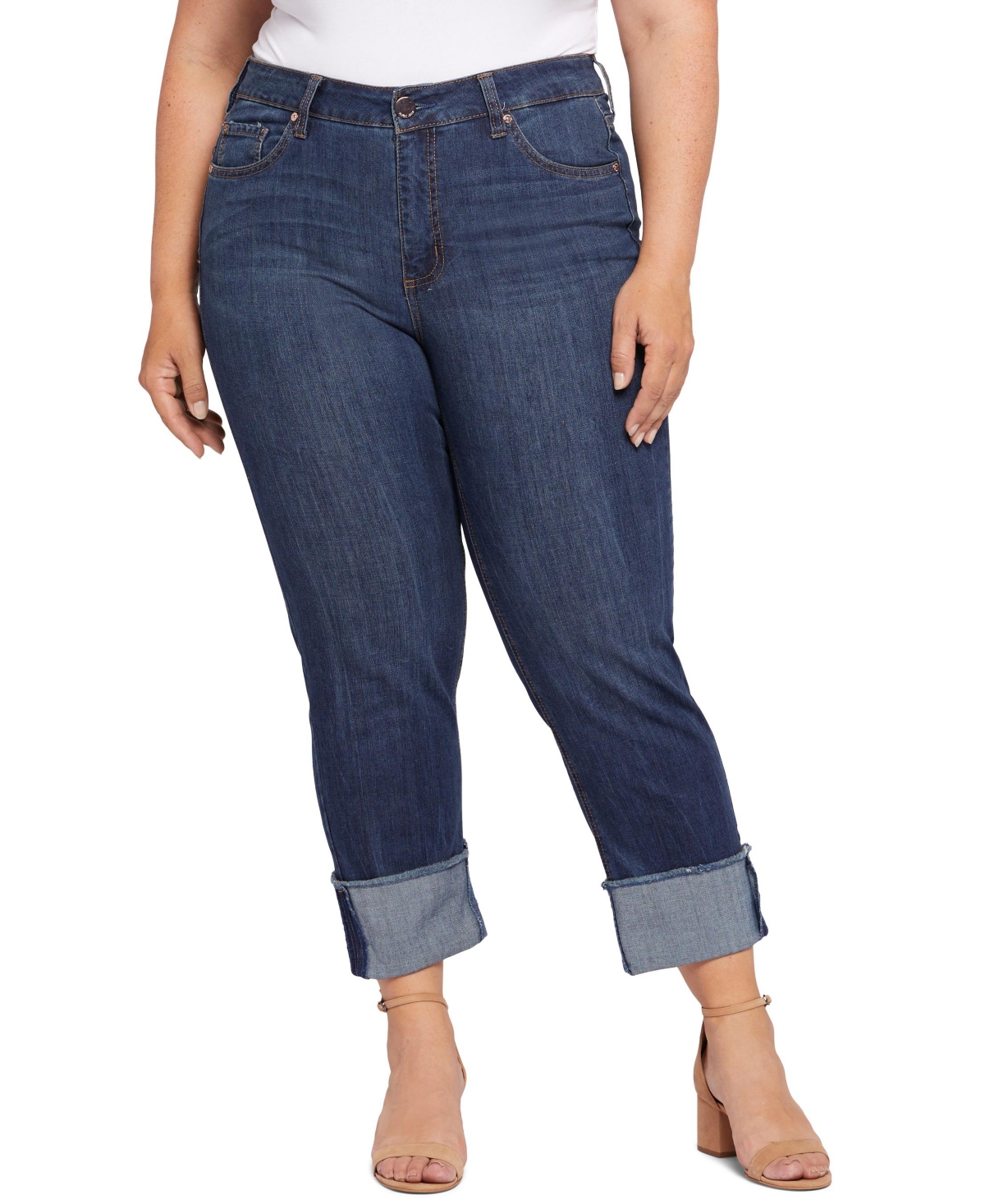 Seven7 Plus Size High Rise Slim Straight Cuff Jeans In Avalon