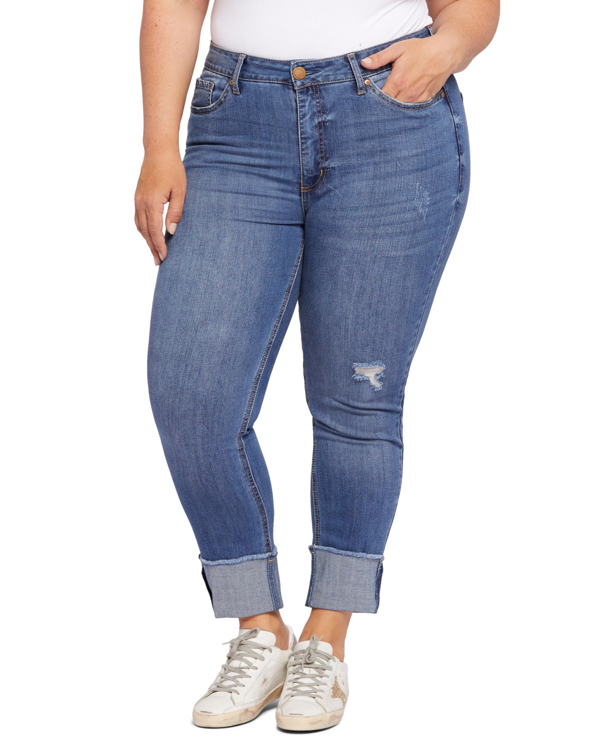 Seven7 Plus Size High Rise Slim Straight Cuff Jeans In Gloss