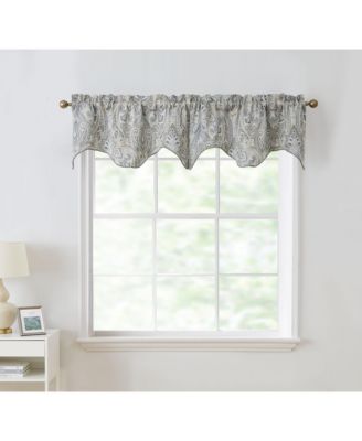 Paris Paisley Thermal Insulated Decorative Rod Pocket Short Scalloped Curtain Valance for Kitchen, Bathroom, Basement and Small Windows
