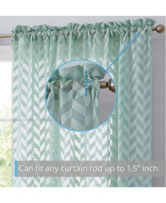 Herringbone Thick Semi Sheer Premium Rod Pocket Window Curtain Panels for Bedroom & Living Room - Set of 2