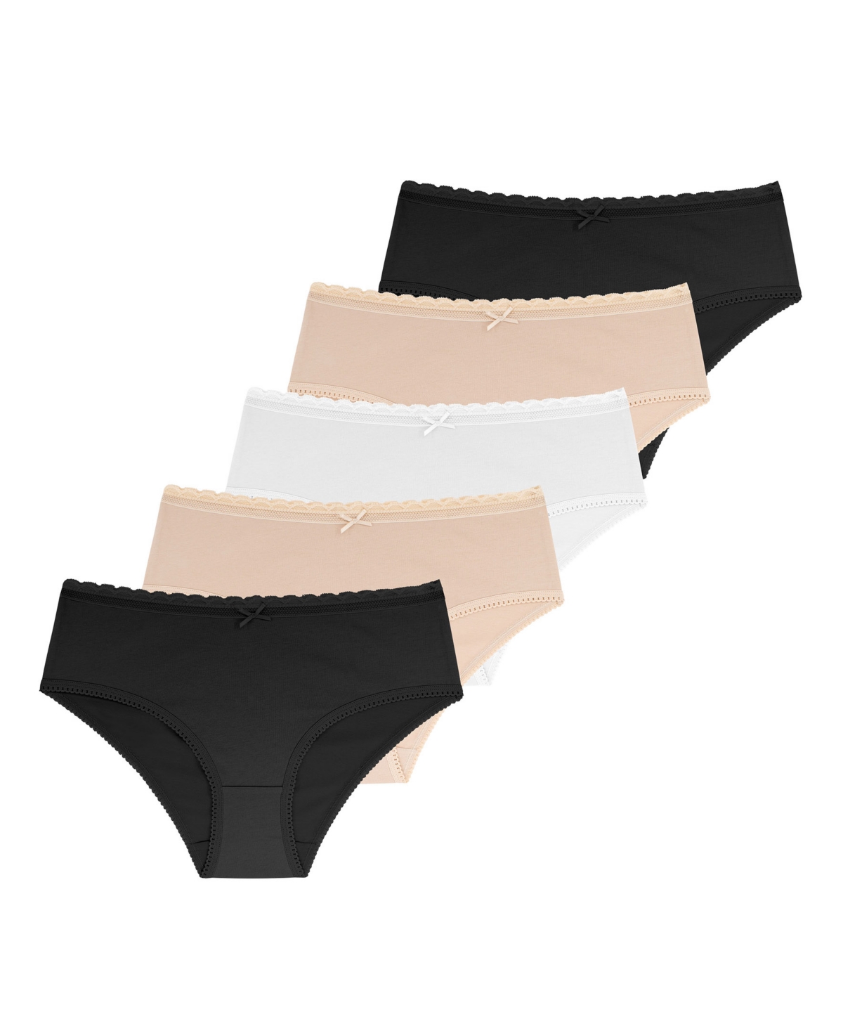 Women's Naomi 5 Pack Soft Cotton Brief Panties - Black, Beige, Ivory, Beige, Black