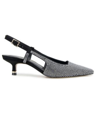 Women's Martha Crystals Kitten Heel Sling Back Pumps