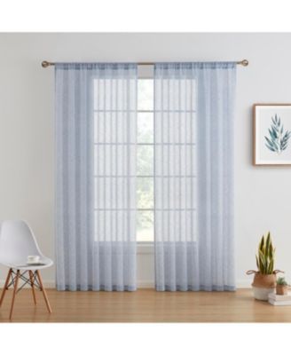 Penelope Faux Linen Textured Semi Sheer Privacy Sun Light Filtering Transparent Window Rod Pocket Thick Curtain Panels, Set of 2