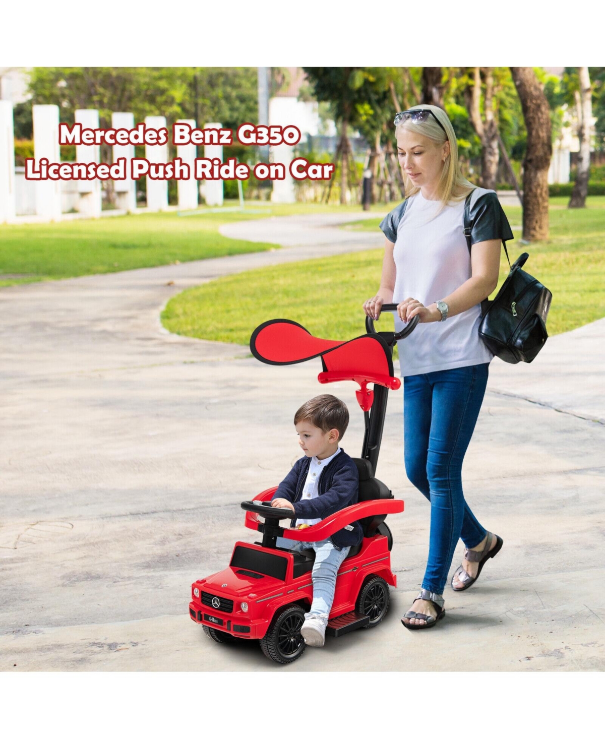 3-In-1 Ride on Push Car Mercedes Benz Stroller Sliding Car with Canopy