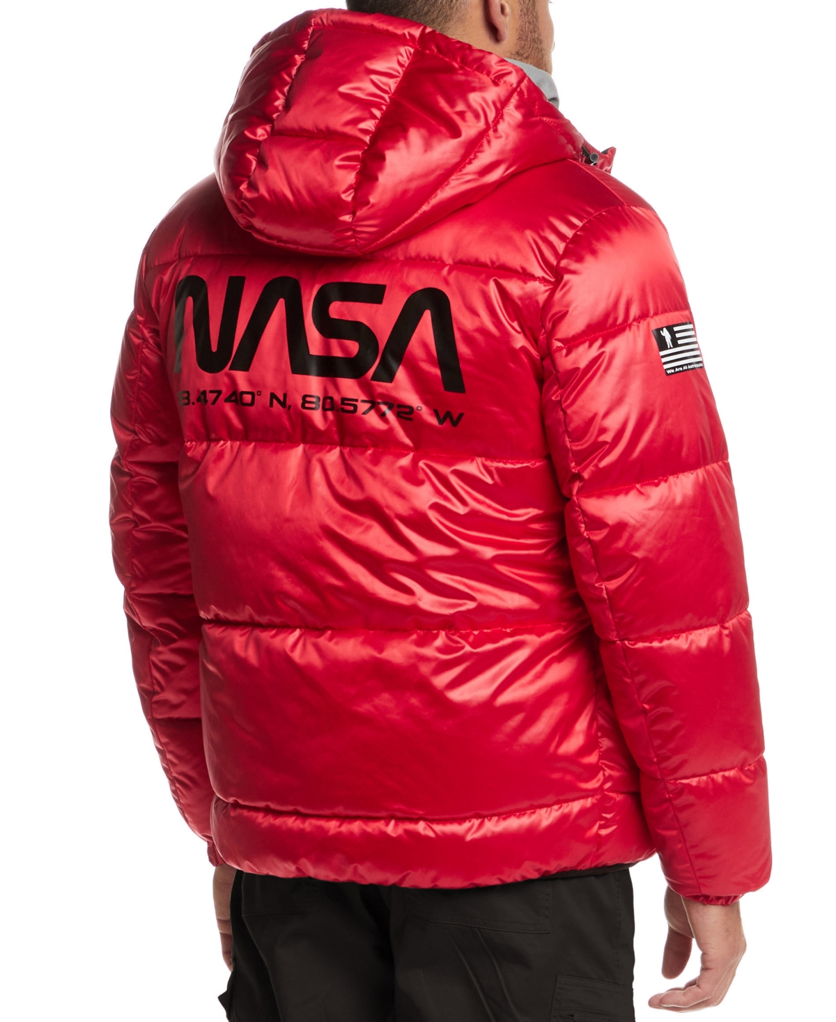 Space One Men's Nasa-Inspired Reversible Two-in-One Puffer Jacket with Astronaut Interior