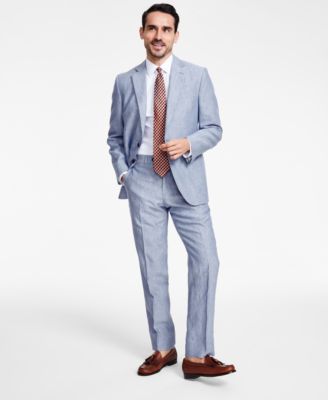 Shop Brooks Brothers B By  Mens Classic Fit Solid Linen Suit Separates In Blue