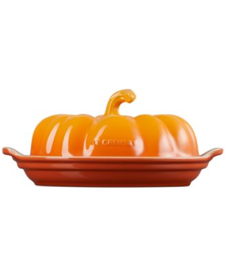 Glazed Stoneware Figural Pumpkin Butter Dish