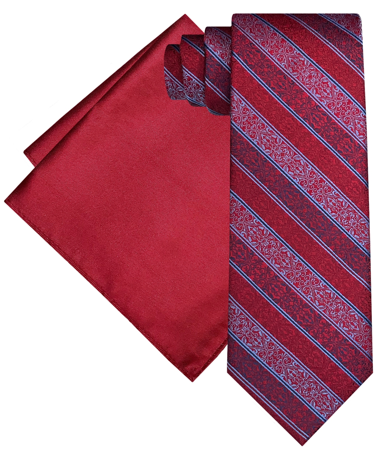 Shop Steve Harvey Men's Textured Stripe Tie & Pocket Square Set In Red