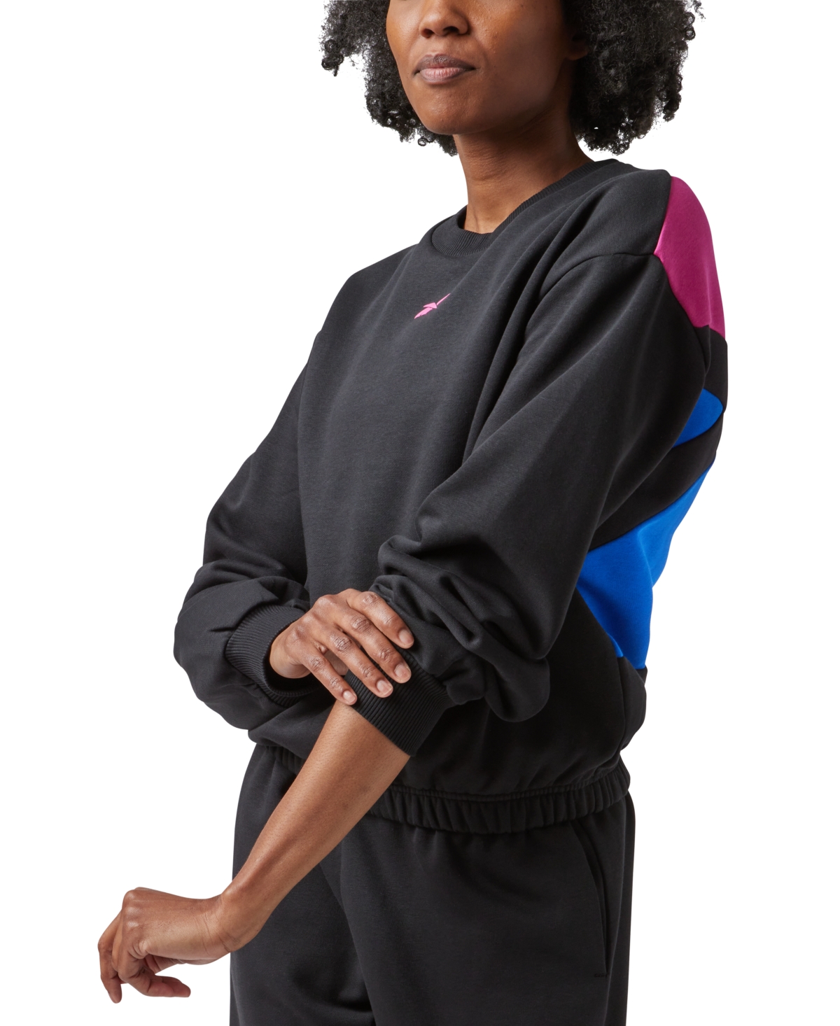 Reebok Women's Back Vector Fleece Sweatshirt, A Macy's Exclusive In Black With Pink Purple