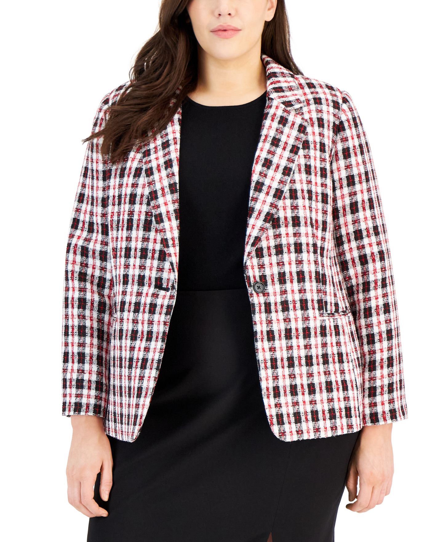 Женский пиджак Tahari ASL Plus Size Plaid Long-Sleeve Blazer, цвет: Слоновая кость — фото 1