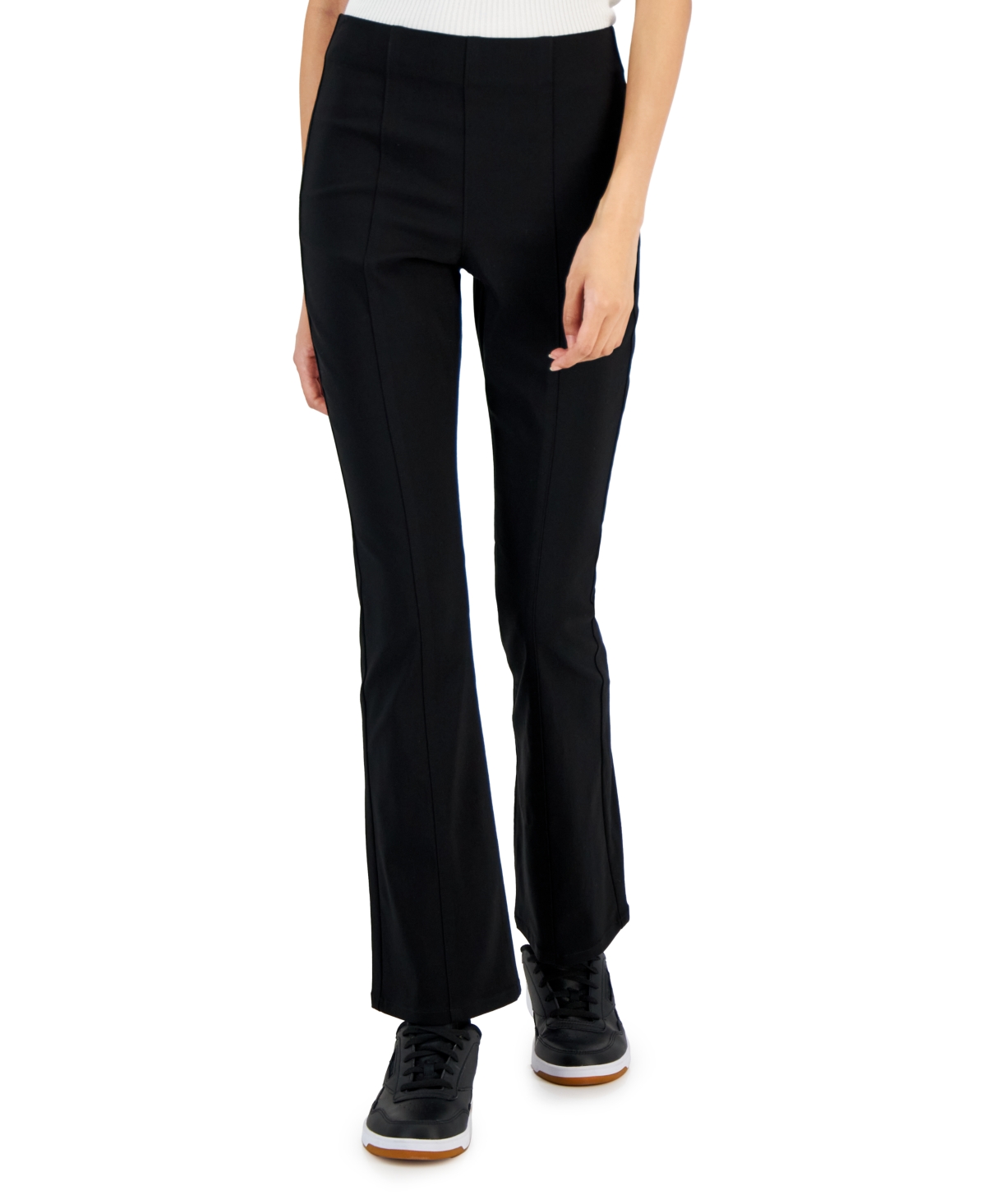 Juniors' Seam-Front Pull-On Flare Jeans - Black