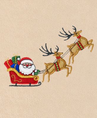 Christmas Santa's Sled Embroidered Luxury 100% Turkish Cotton Hand Towels, 2 Piece Set
