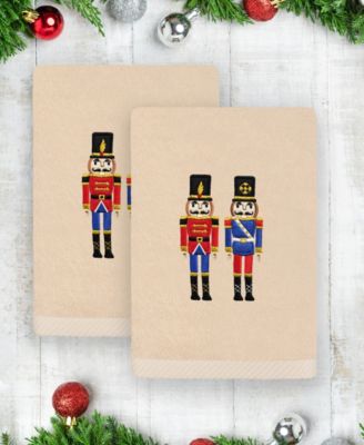 Christmas Nutcrackers Embroidered Luxury 100% Turkish Cotton Hand Towels, 2 Piece Set