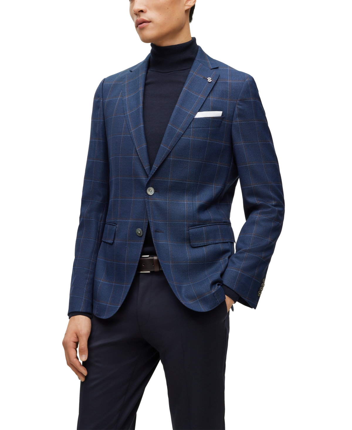 Hugo Boss Boss By  Men's Checked Stretch Slim-fit Jacket In Dark Blue