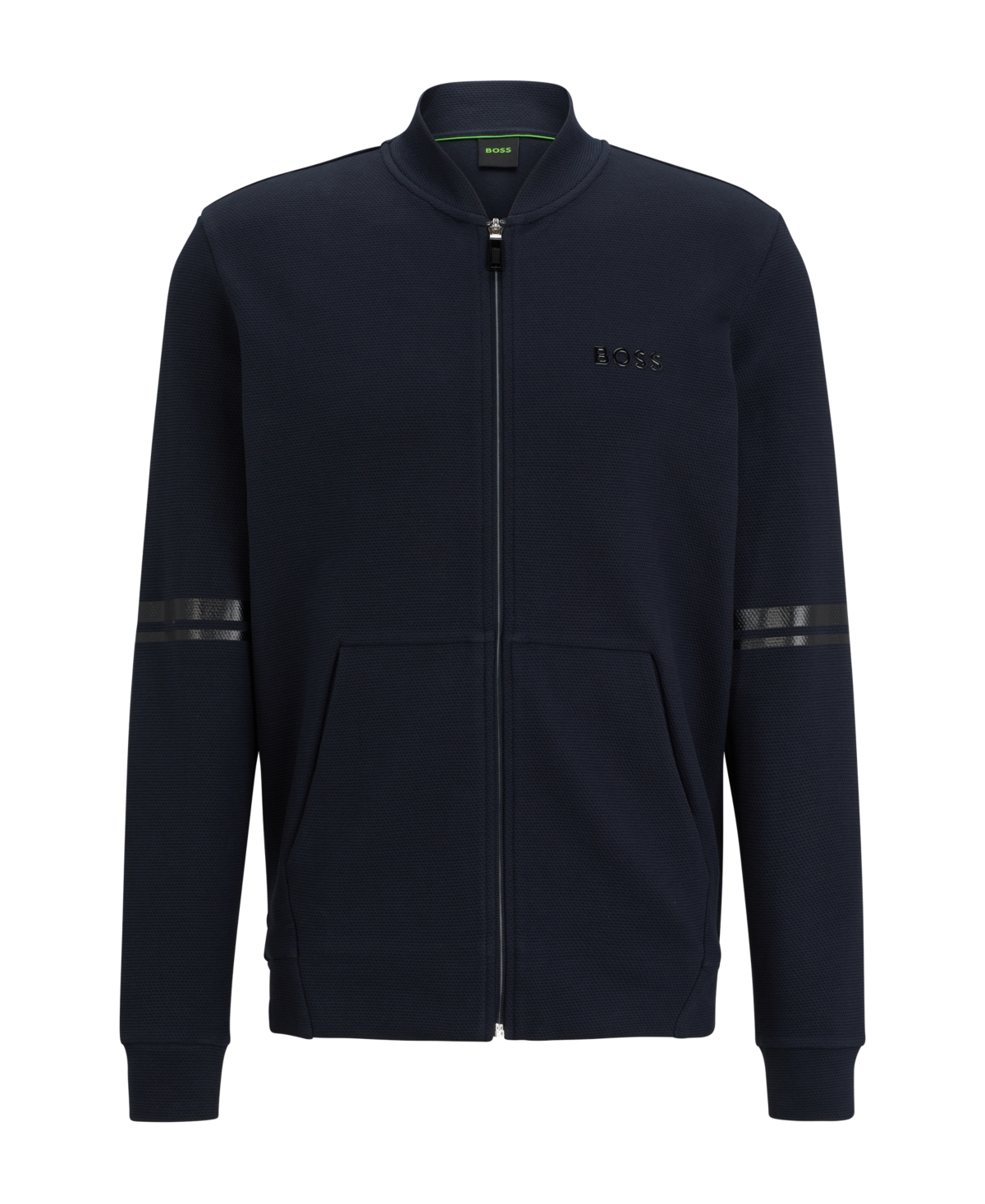Shop Hugo Boss Boss By  Men's Mirror-effect Relaxed-fit Zip-up Sweatshirt In Dark Blue