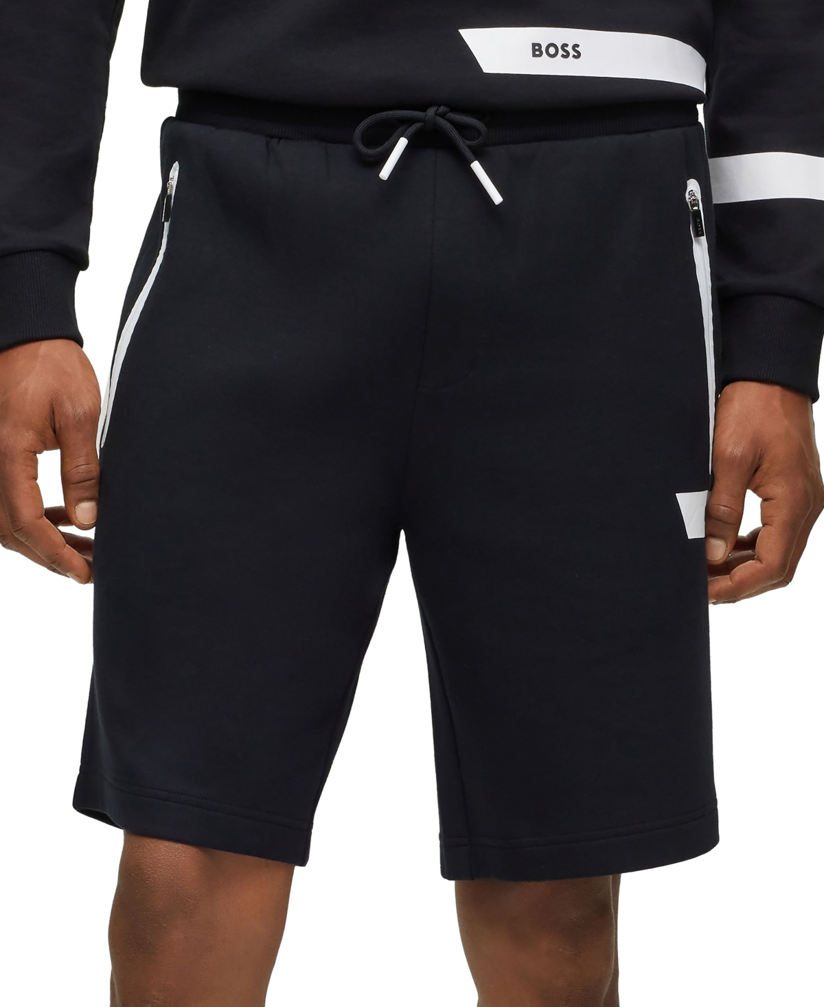 Hugo Boss Boss By  Men's Logo Stripe Drawstring Shorts In Black