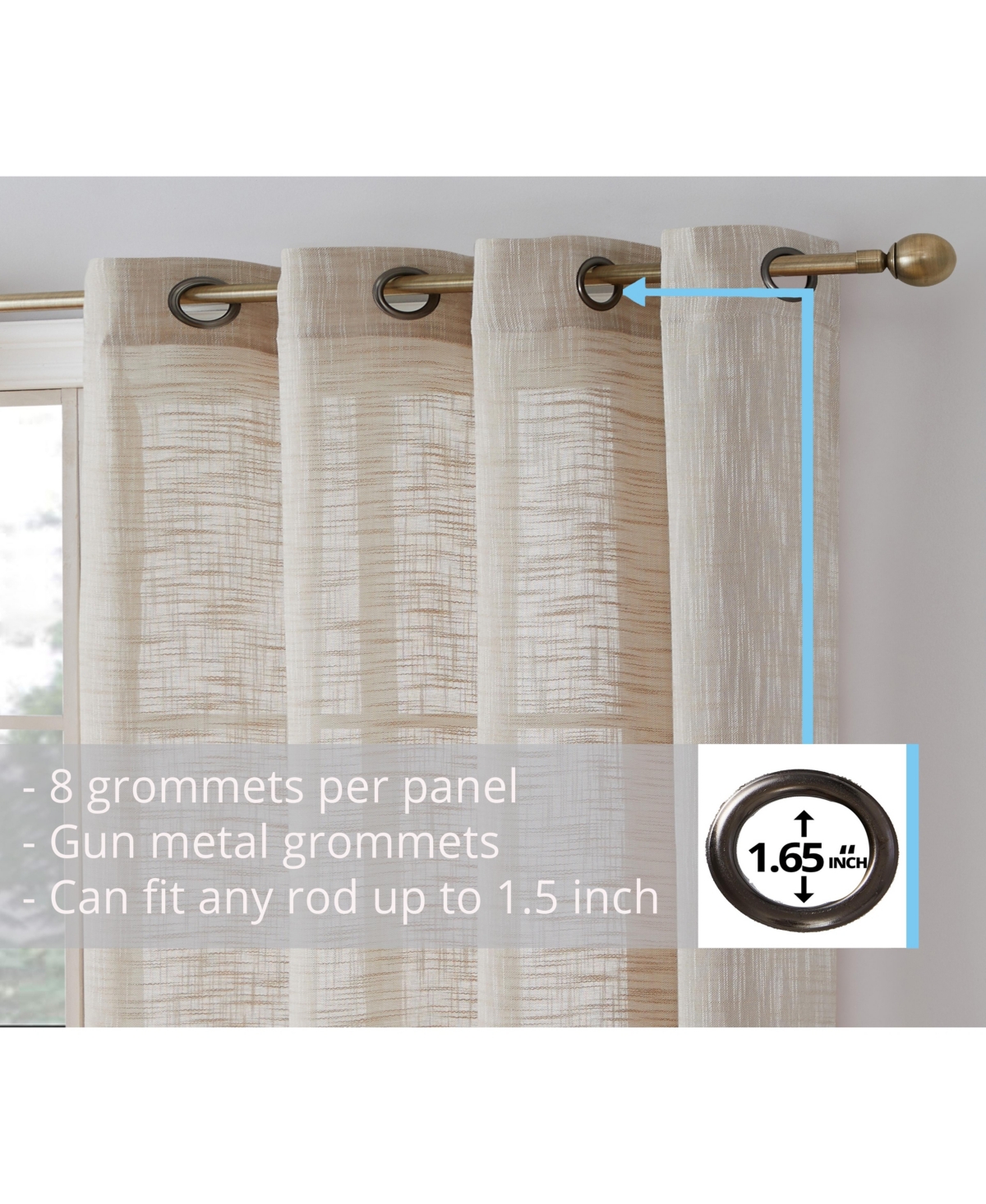 Hlc.me Madison Faux Linen Textured Semi Sheer Privacy Sun Light Filtering Transparent Window Grommet Long Thick Curtains Drapery Panels for Bedroom