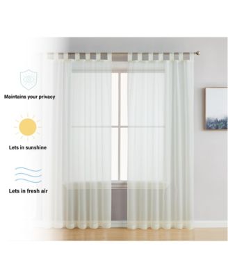 Tab Top Window Curtain Sheer Voile Panels for Living Room & Bedroom, Set of 2