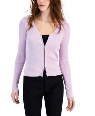 Hooked Up by IOT - Juniors' Long-Sleeve Scoop-Neck Zip-Front Sweater