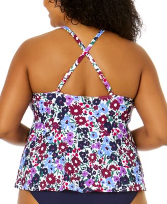 Anne Cole Plus Size Ditsy Floral-Print Tankini Top