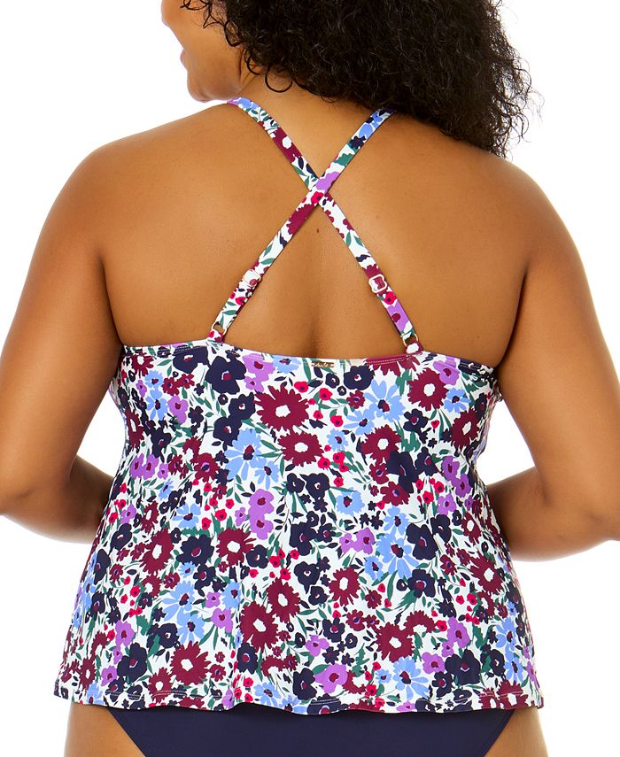 Anne Cole Plus Size Ditsy Floral-Print Tankini Top - Macy's