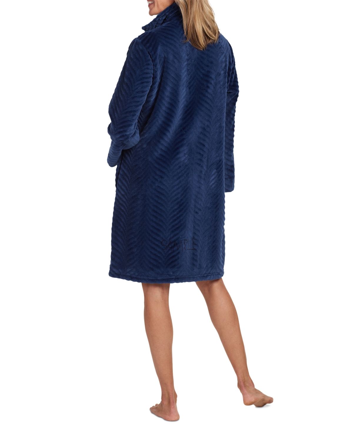 Miss Elaine Women's Solid Long-Sleeve Short Zip Fleece Robe