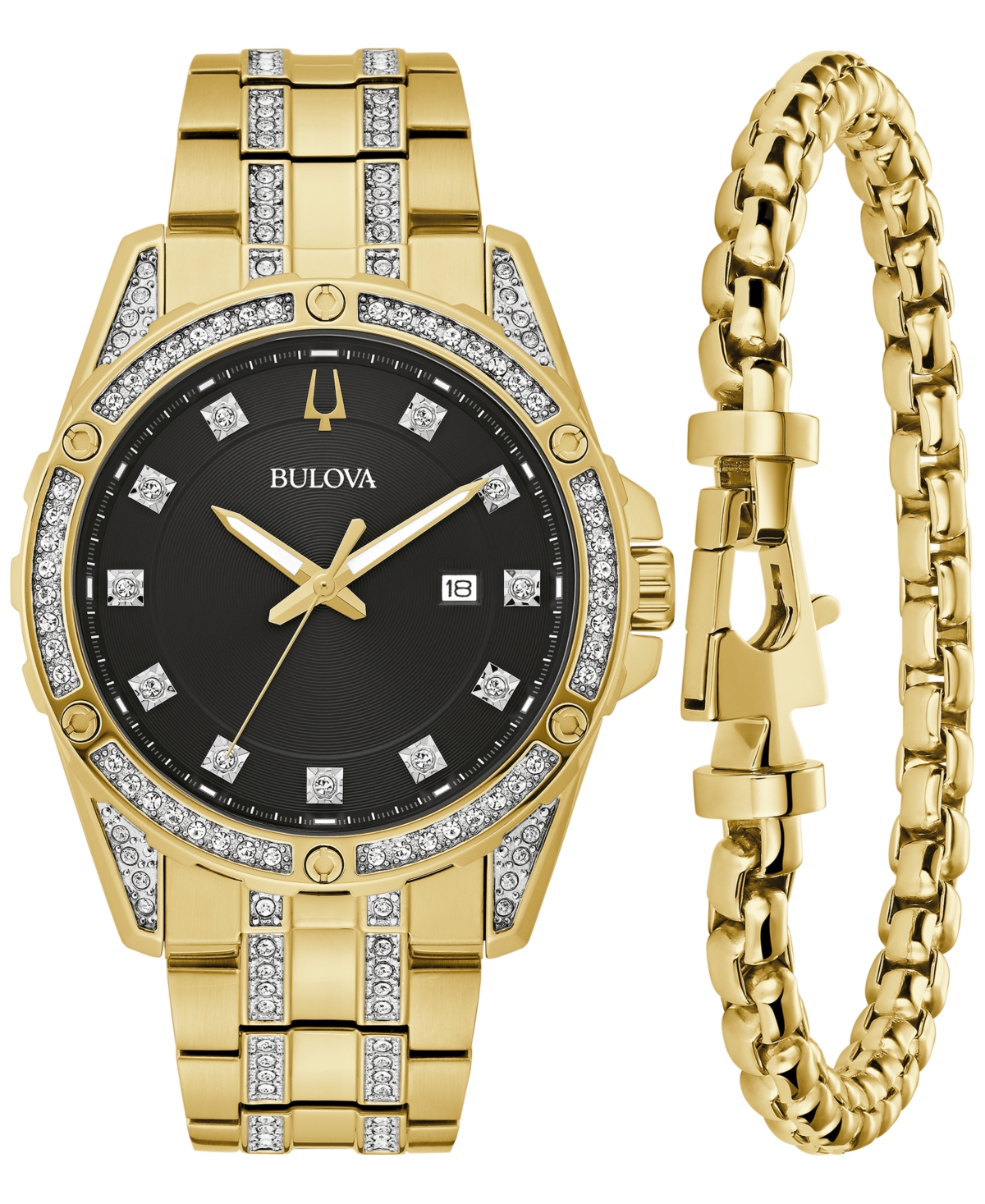 Bulova Men's Classic Crystal Gold-tone Stainless Steel Bracelet Watch Box Set 43mm In Two Tone