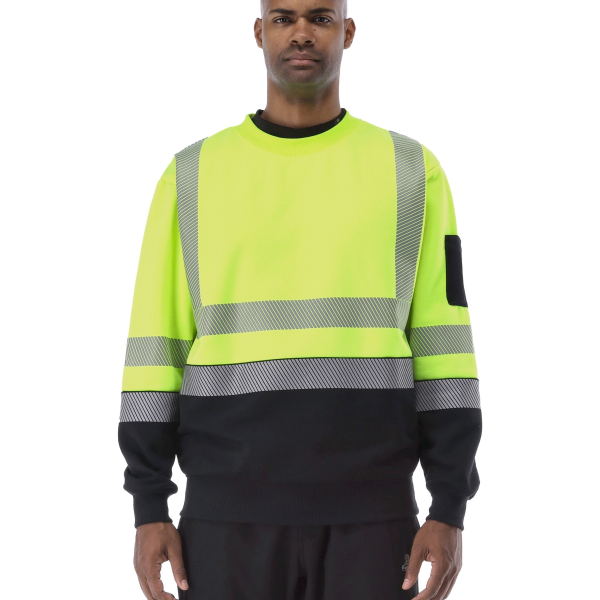 RefrigiWear Big & Tall Men s Hi Vis Crewneck Sweatshirt with Reflective Tape