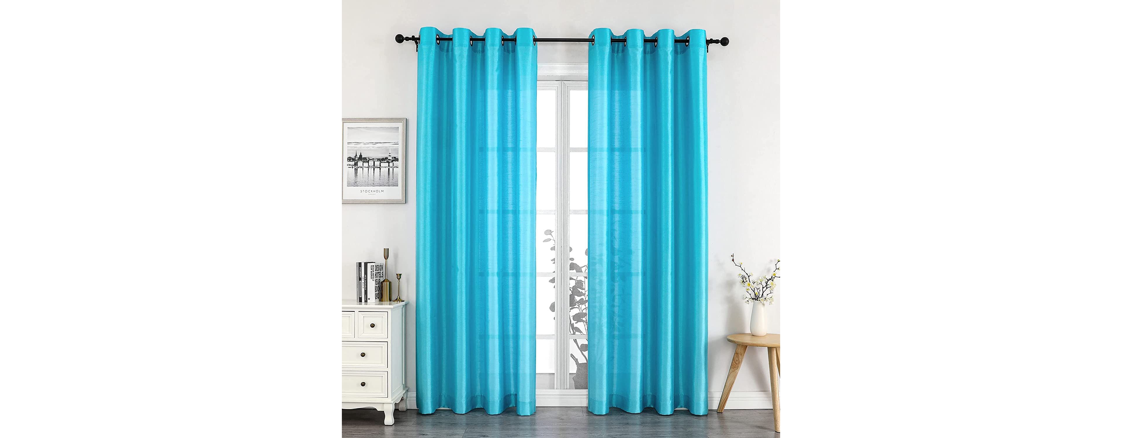 Kate Aurora Montauk Accents 2 Piece Turquoise Blue Lightweight Sheer Grommet Top Window Curtain Panels