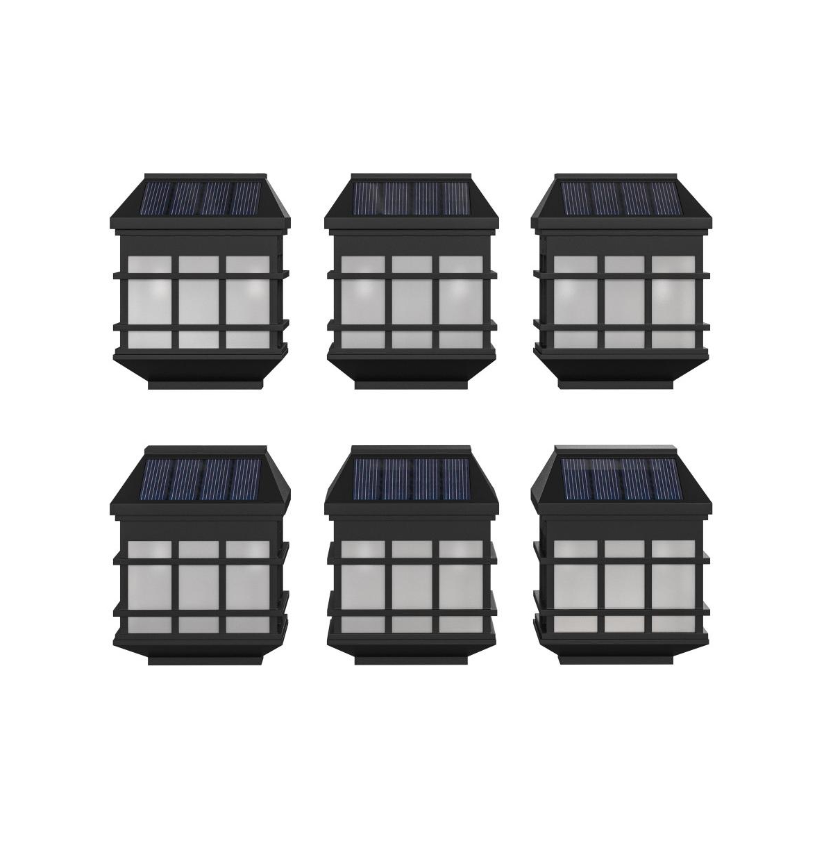 Wall Mount Led Solar Powered Fence And Deck Lights - All-Weather Decorative Solar Lights - Set Of 6 - Black