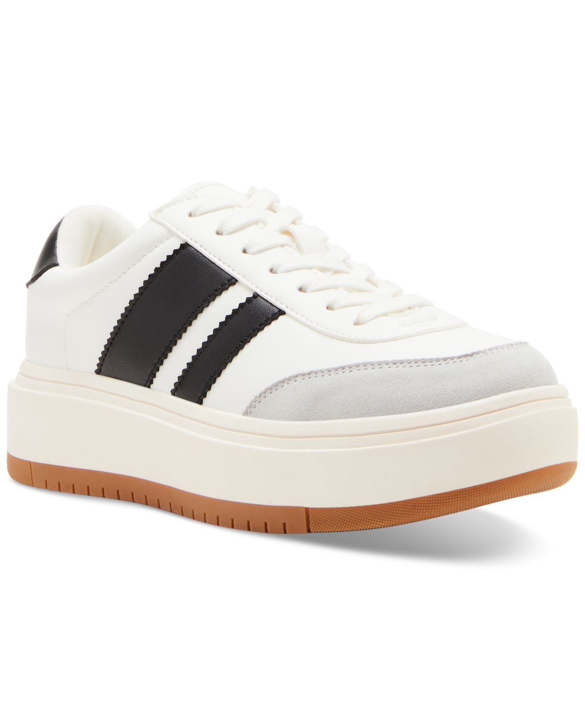 Navida Lace-Up Low-Top Platform Sneakers - White/Black/Grey