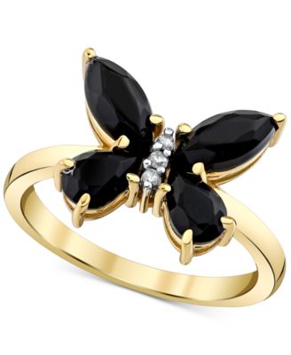 Macy's - Onyx & Diamond Accent Butterfly Statement Ring in 10k Gold