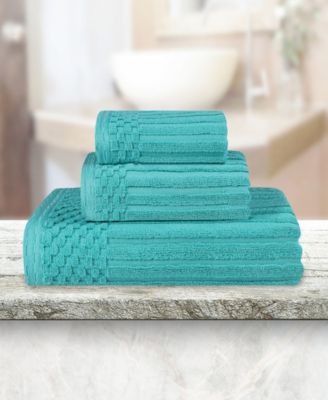 Soho Checkered Border Cotton Ribbed Textured Ultra-Absorbent Towel, 3 Piece Set