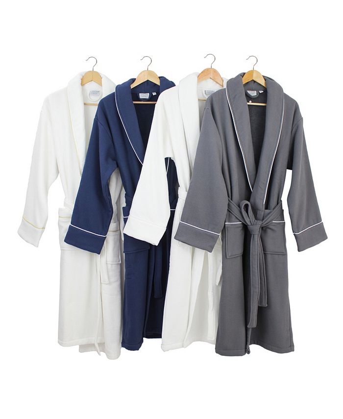 Linum Home Unisex Waffle Weave Terry 100 Turkish Cotton Bathrobe with Satin Piped Trim Macy's
