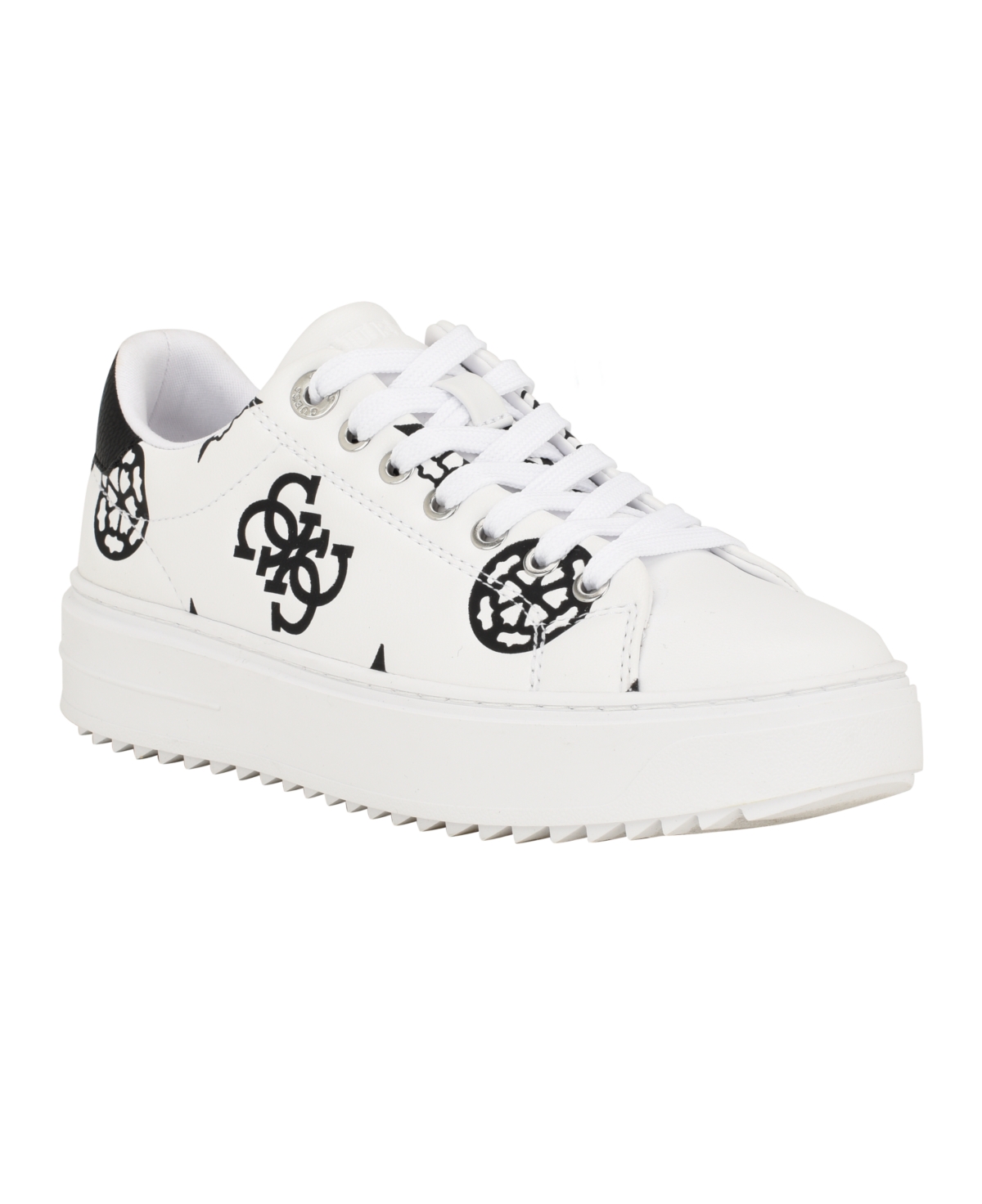 Shop Guess Women's Denesa Treaded Platform Lace-up Sneakers In White,black Logo Multi