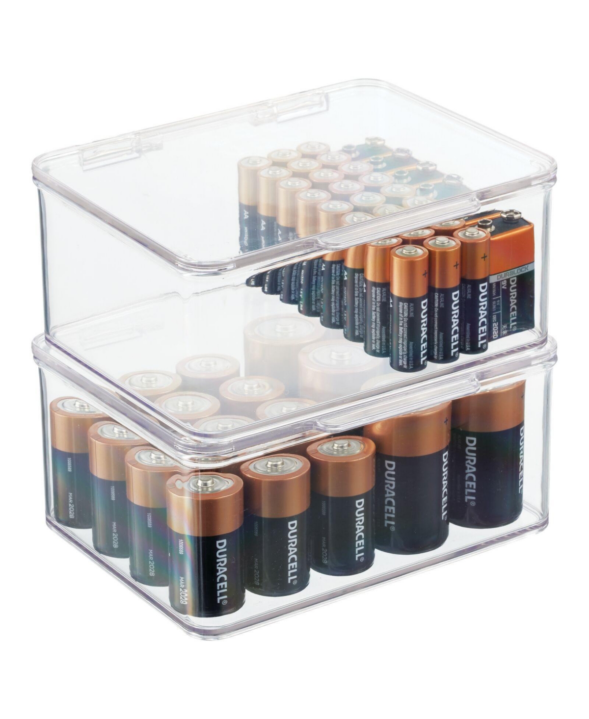 Plastic Stackable Divided Battery Storage Organizer Box - 2 Pack - Clear