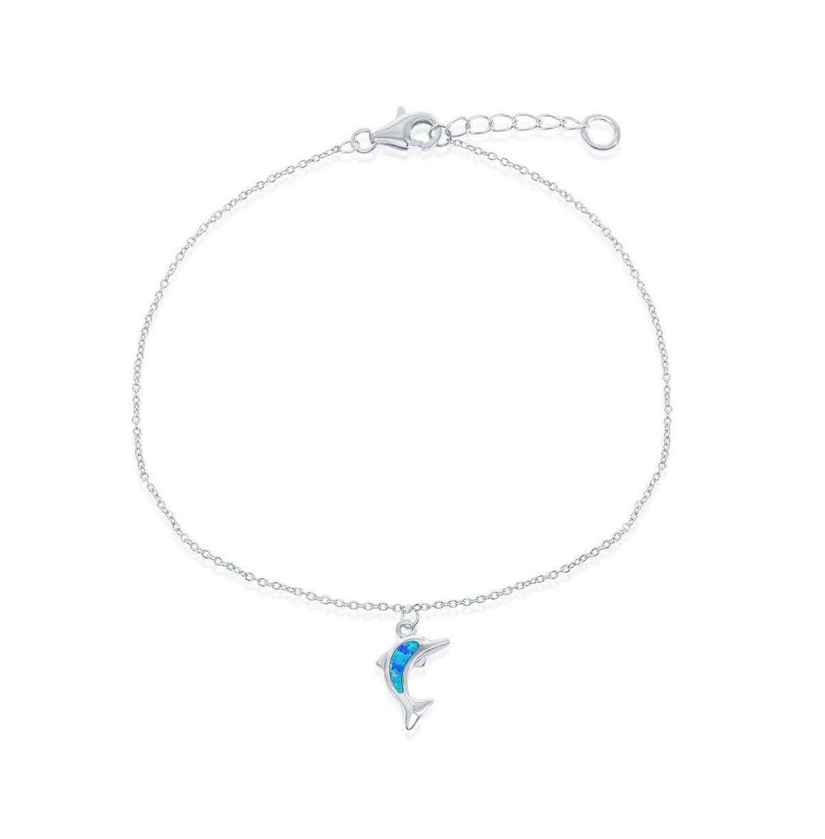 Sterling Silver Blue Inlay Opal Dolphin Anklet - Blue