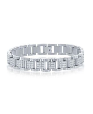 Stainless Steel CZ Square Link Bracelet - Macy's