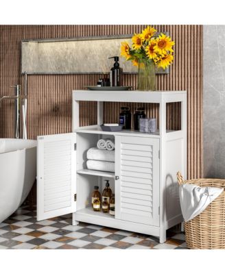 Bathroom Floor Cabinet Free Standing Storage Organizer w/ Double Shutter Doors